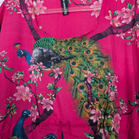 American Leisure Peacock Muumuu Womens Free Size Pink Lightweight Oversized - Picture 3 of 11